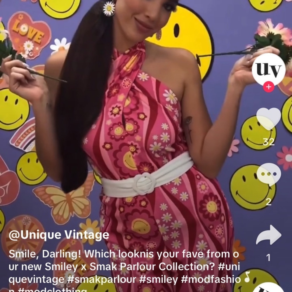 Unique vintage smiley flower power collab jumpsuit size 1X